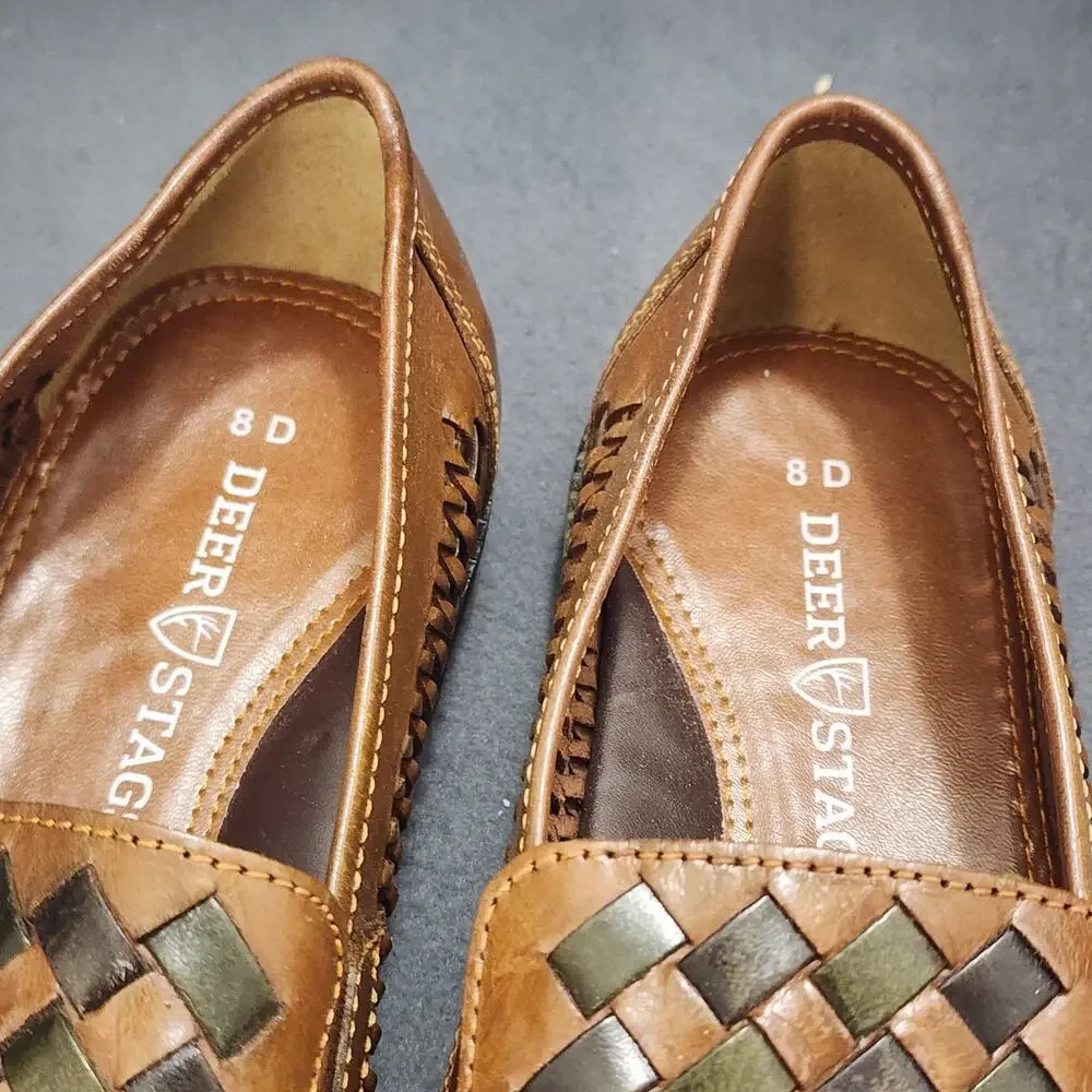 Deer Stags Loafers Slippers Mens 8 D Brown Black Woven Leather Slip On